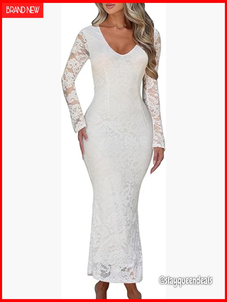Elegant Bodycon Maxi Dress With Flare Sleeves - Mermaid Hem